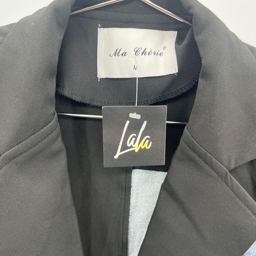 Women’s Jacket - Dressed in LALA Black and Denim Patchwork Blazer Size Medium - Picture 5 of 7